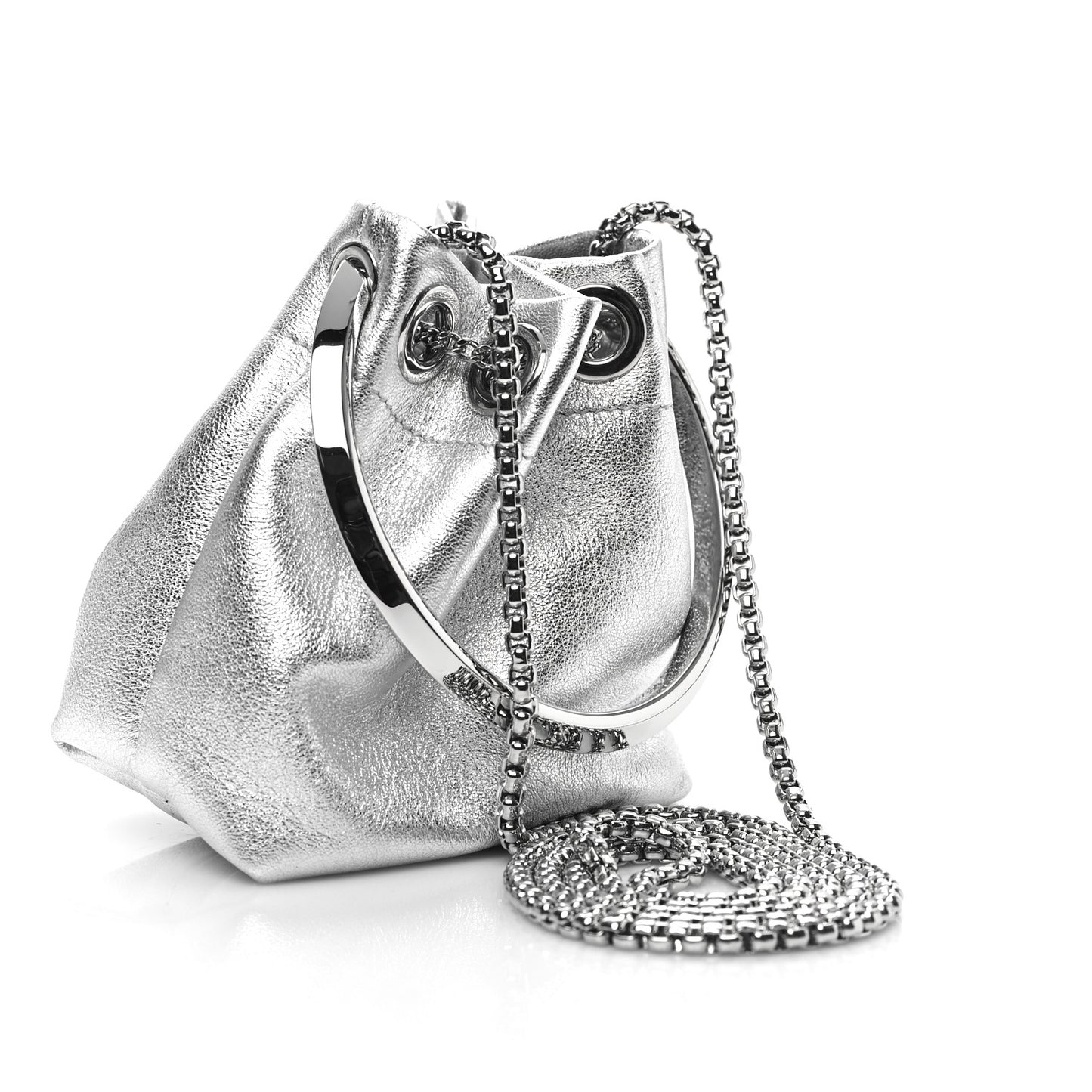 Metallic Nappa Micro Bon Bon Bag Silver