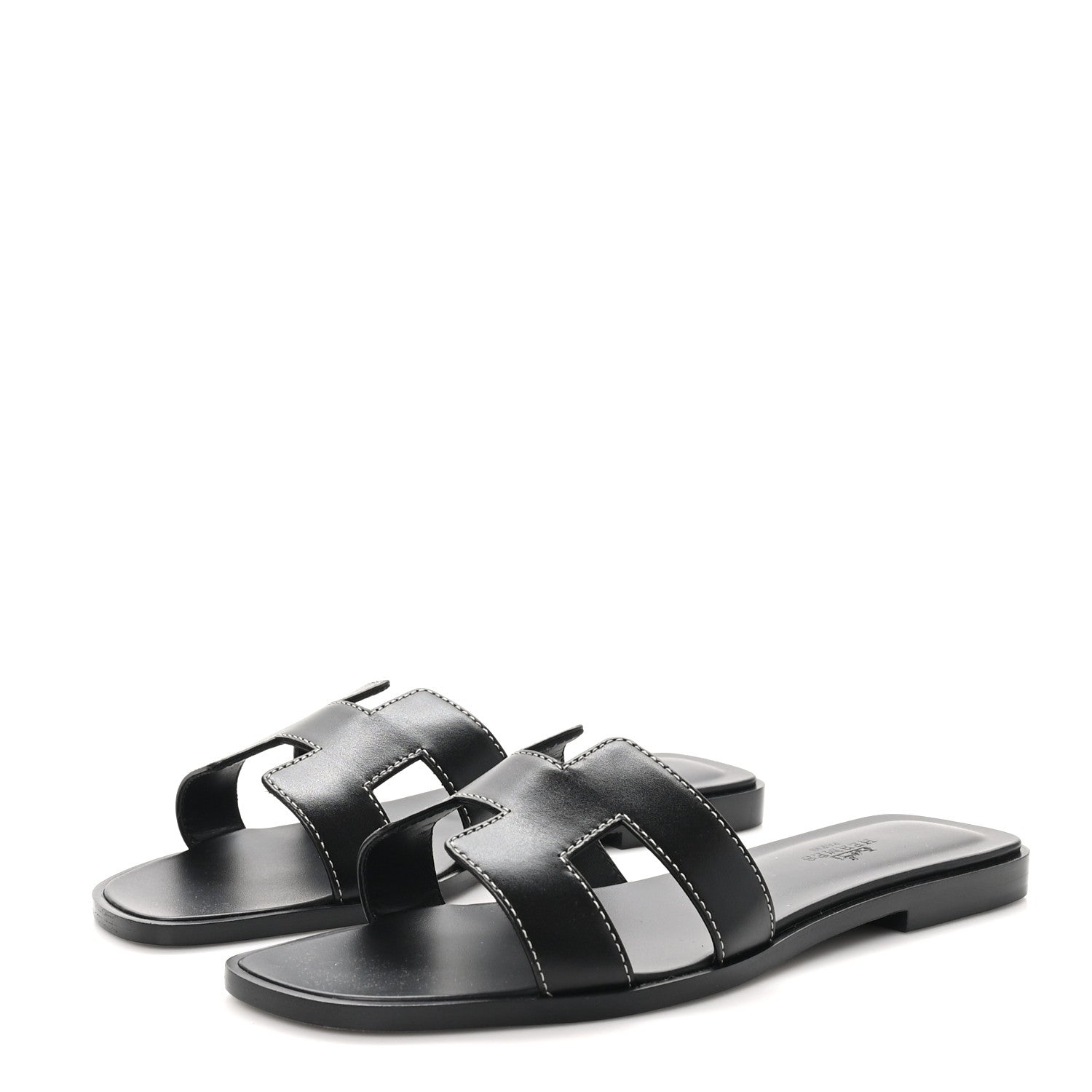 Hermes Box Calfskin Oran Sandals 37 Black 4 of 10