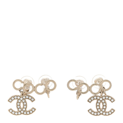 Chanel Metal Pearl CC Coco Climber Clip On Earrings Gold 1 of 5