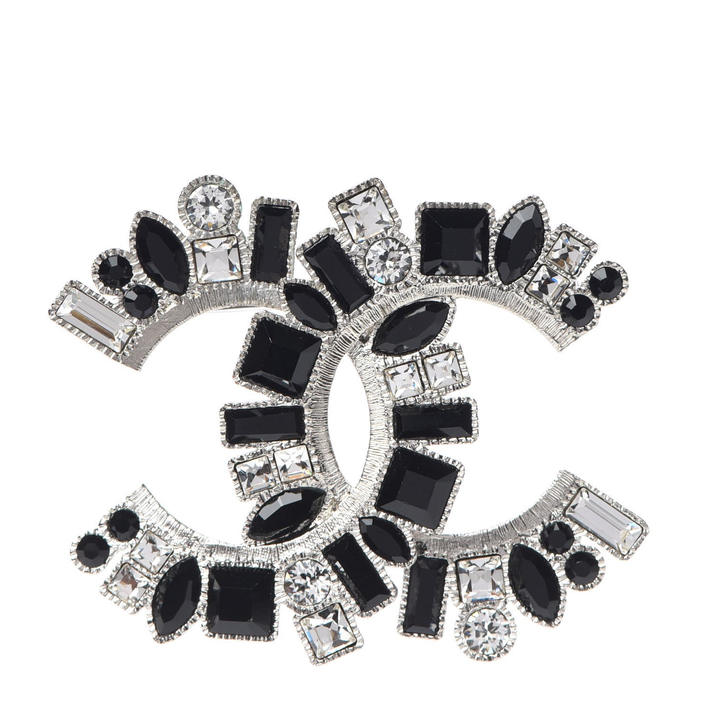 Baguette Crystal CC Brooch Silver Black
