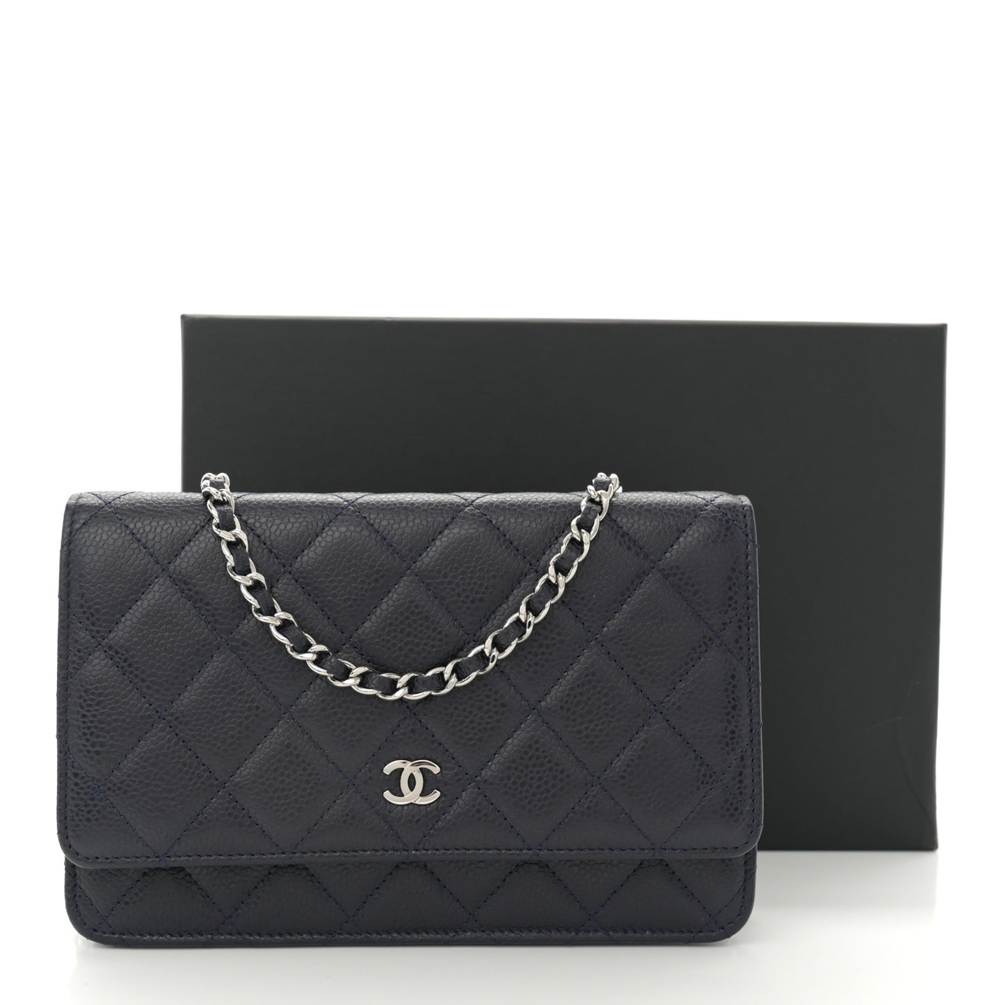Caviar Quilted Wallet on Chain WOC Navy Blue