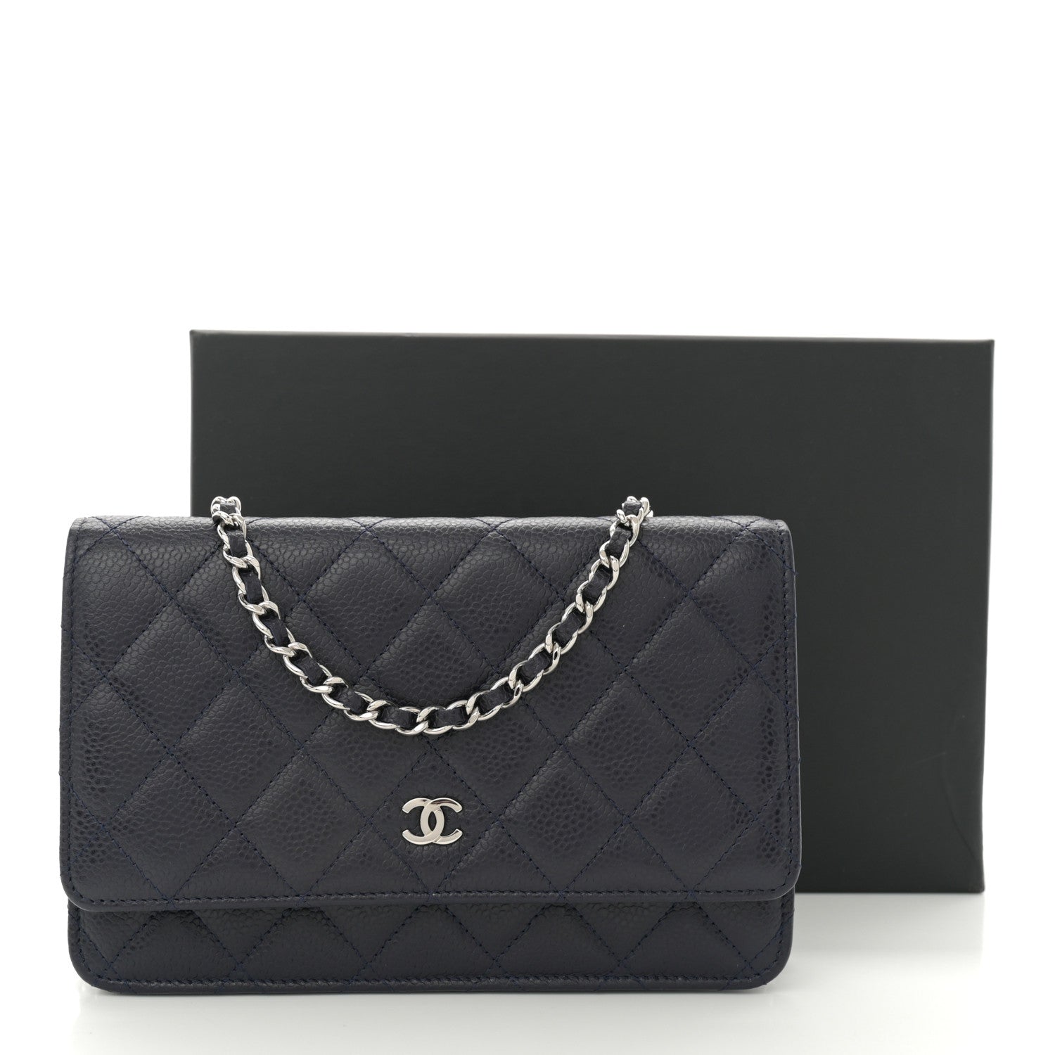 Chanel Caviar Quilted Wallet on Chain WOC Navy Blue 11 of 11