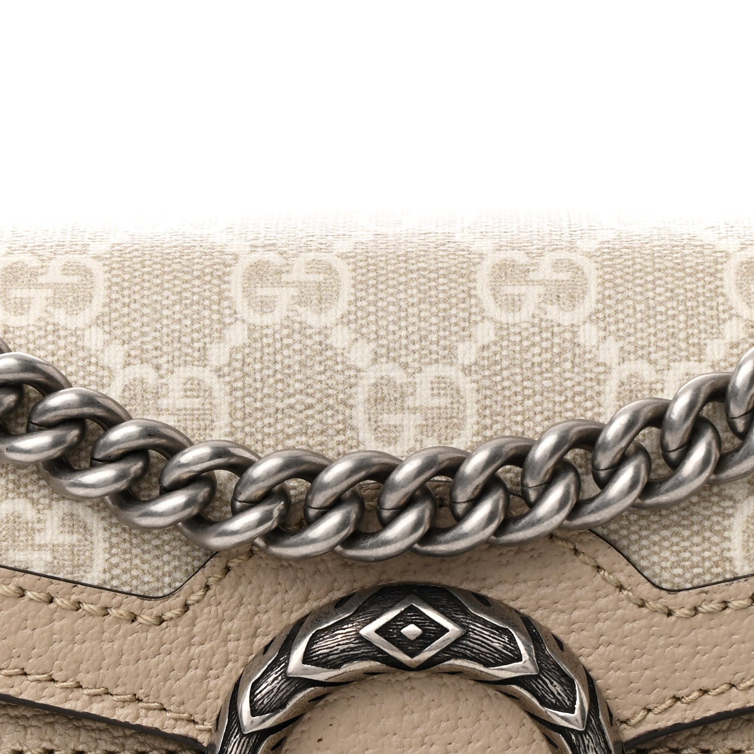Gucci GG Supreme Monogram Textured Dollar Calfskin Small Rectangular Dionysus Shoulder Bag Beige Mystic White Oatmeal 8 of 11
