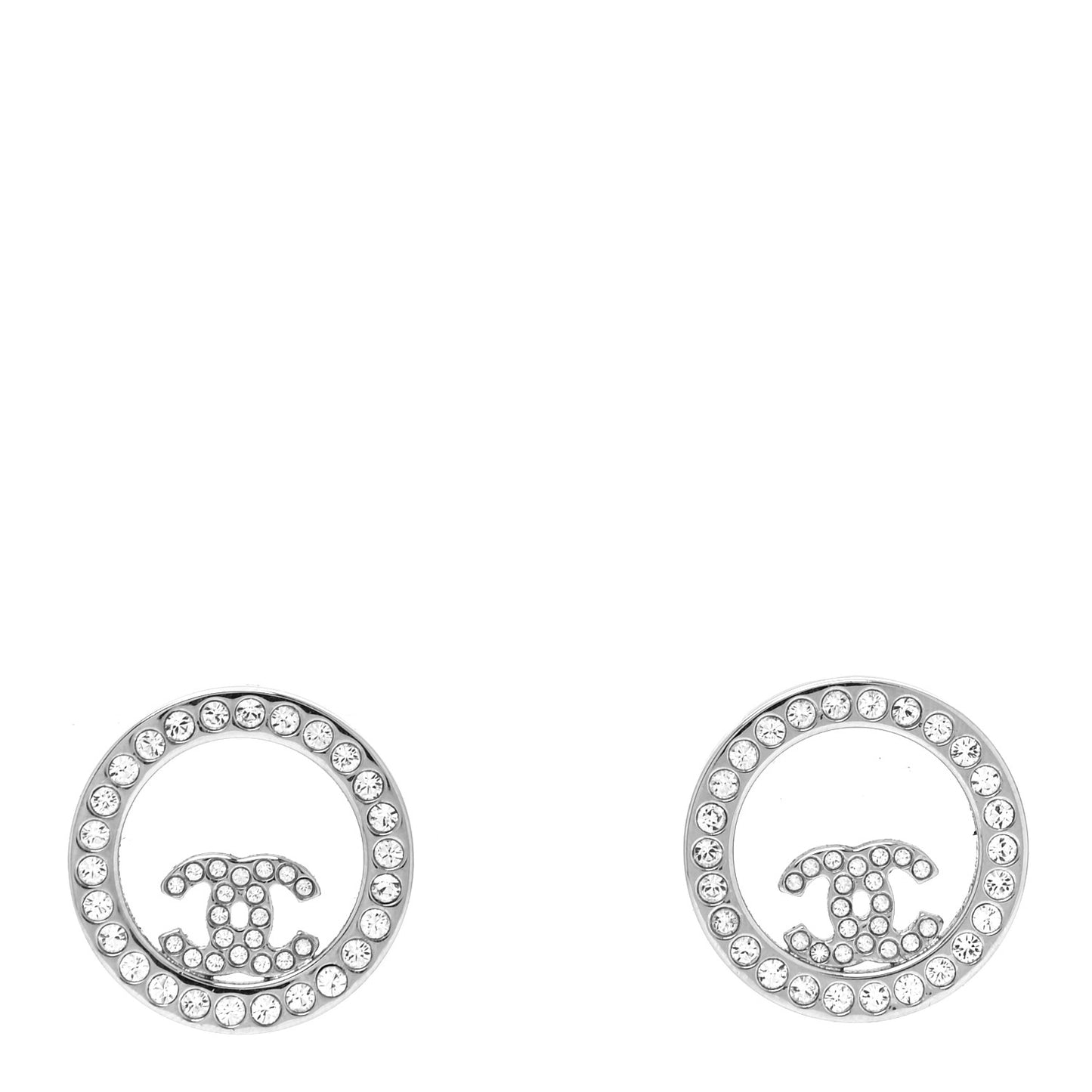 Crystal CC Round Earrings Silver