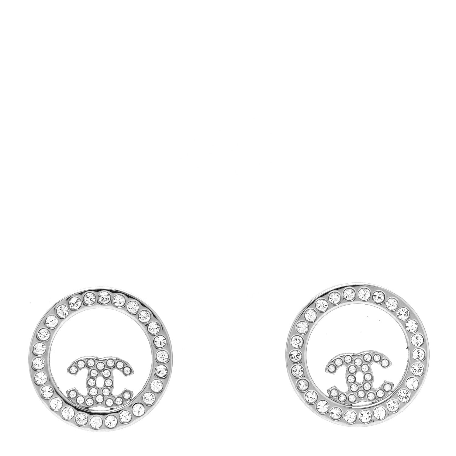 Chanel Crystal CC Round Earrings Silver 1 of 4