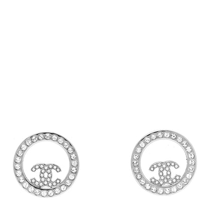 Chanel Crystal CC Round Earrings Silver 1 of 4
