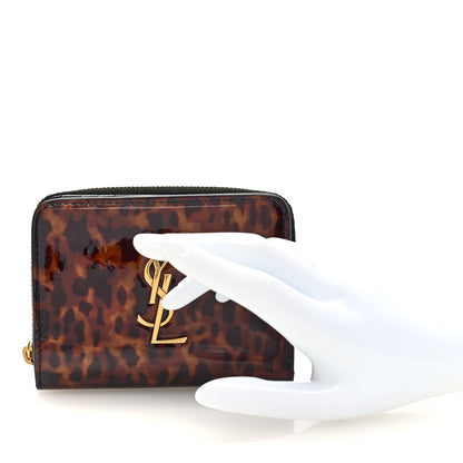 Saint Laurent Patent Tartarugato Monogram Compact Wallet Brown 2 of 7