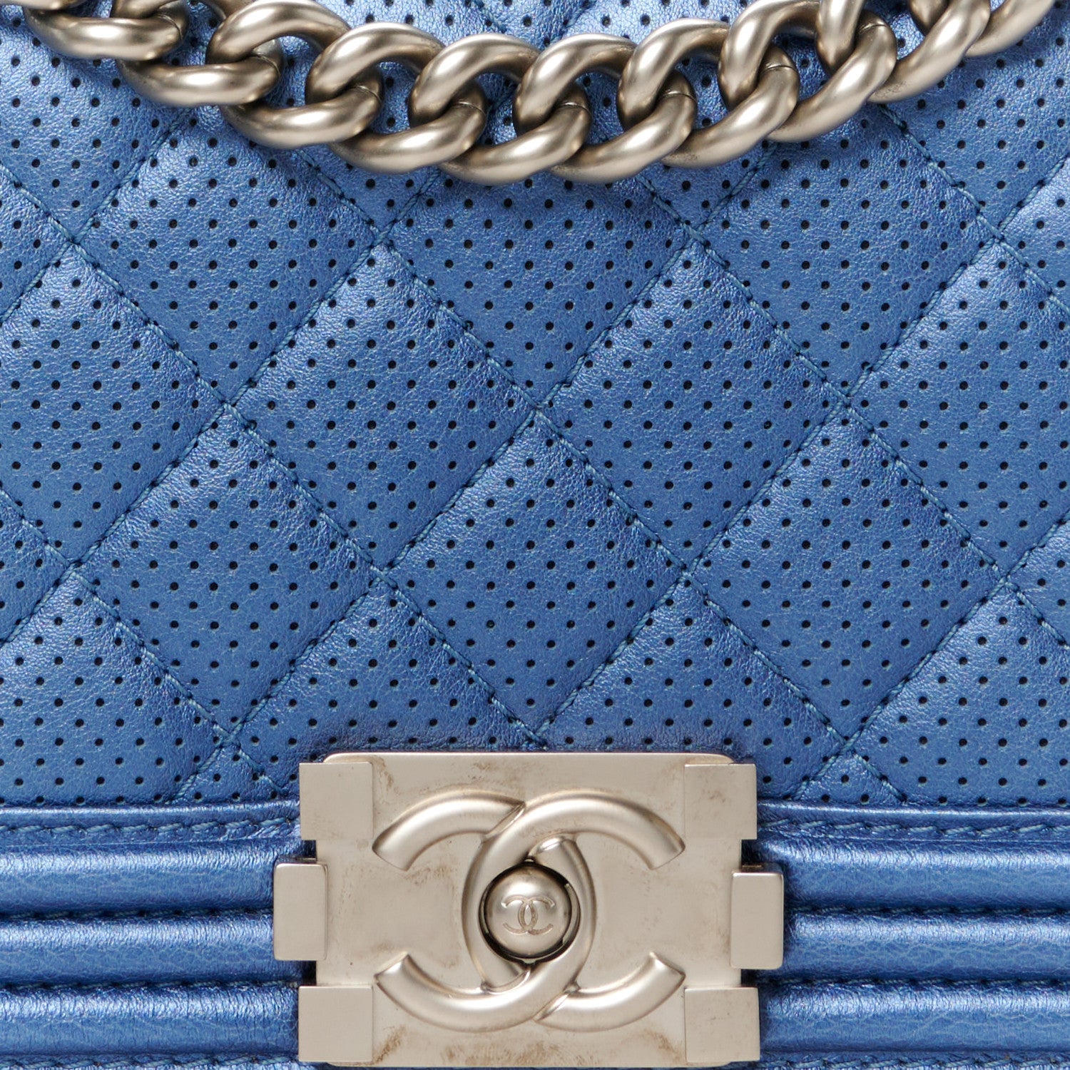 Chanel Metallic Lambskin Perforated Quilted Medium Boy Flap Blue 8 of 14