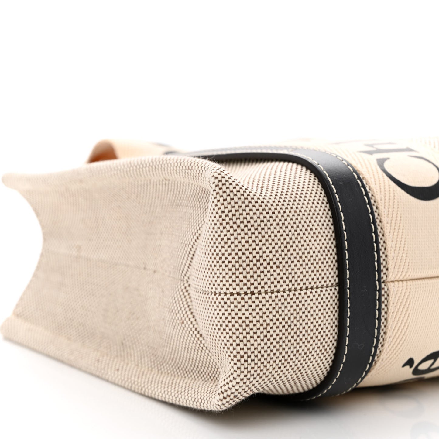 Cotton Calfskin Small Woody Ribbon Tote With Strap White Navy
