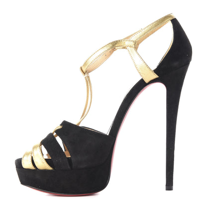 Christian Louboutin Suede Nappa Laminato Glennalta 150 Pumps 39.5 Black Gold 1 of 9