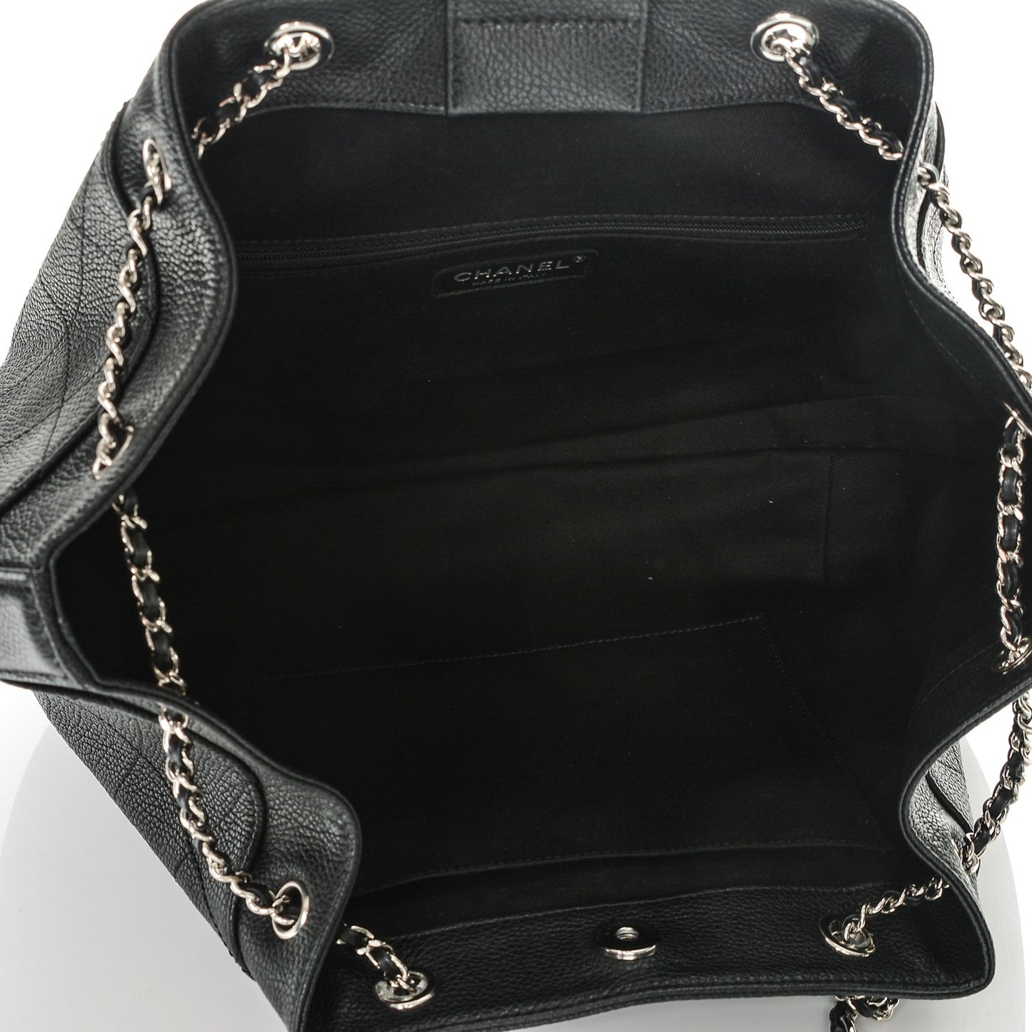 Grained Calfskin Stitched Accordion Shoulder Bag Black