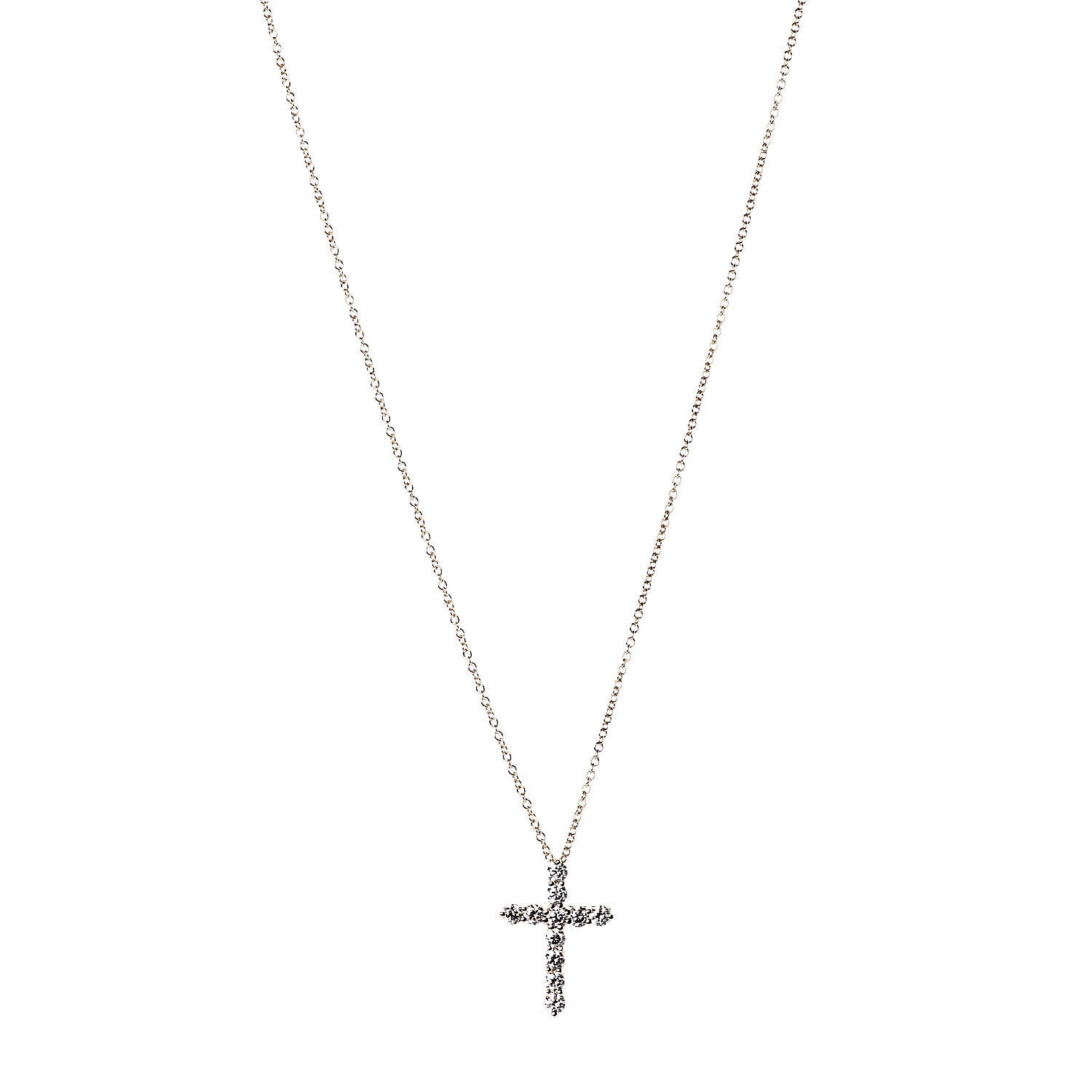 Tiffany 18K Yellow Gold Diamond Small Cross Pendant Necklace 1 of 10