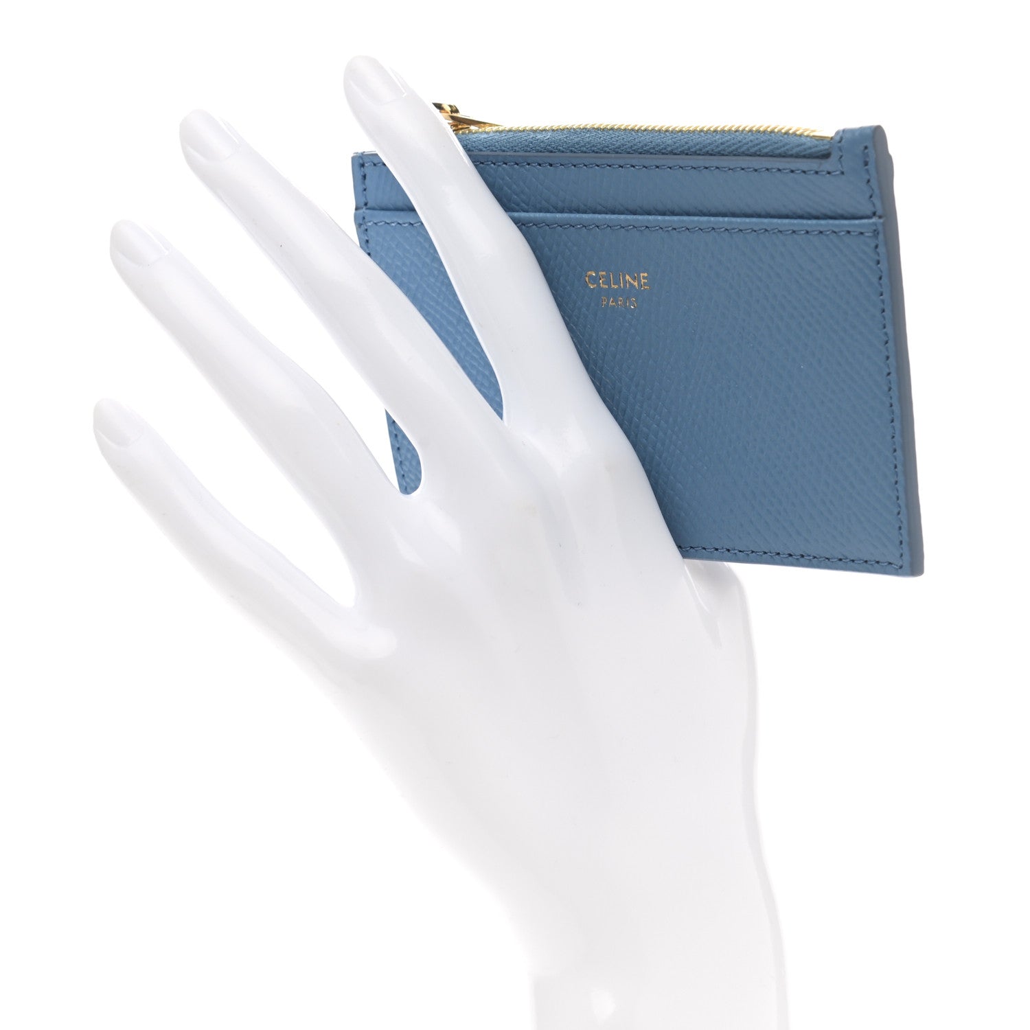 Celine Grained Calfskin Zipped Card Holder Azure 2 of 8