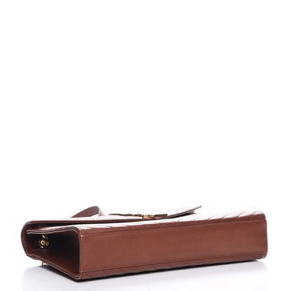 Saint Laurent Smooth Calfskin Matelasse Chevron Large Monogram Satchel Brown 5 of 12