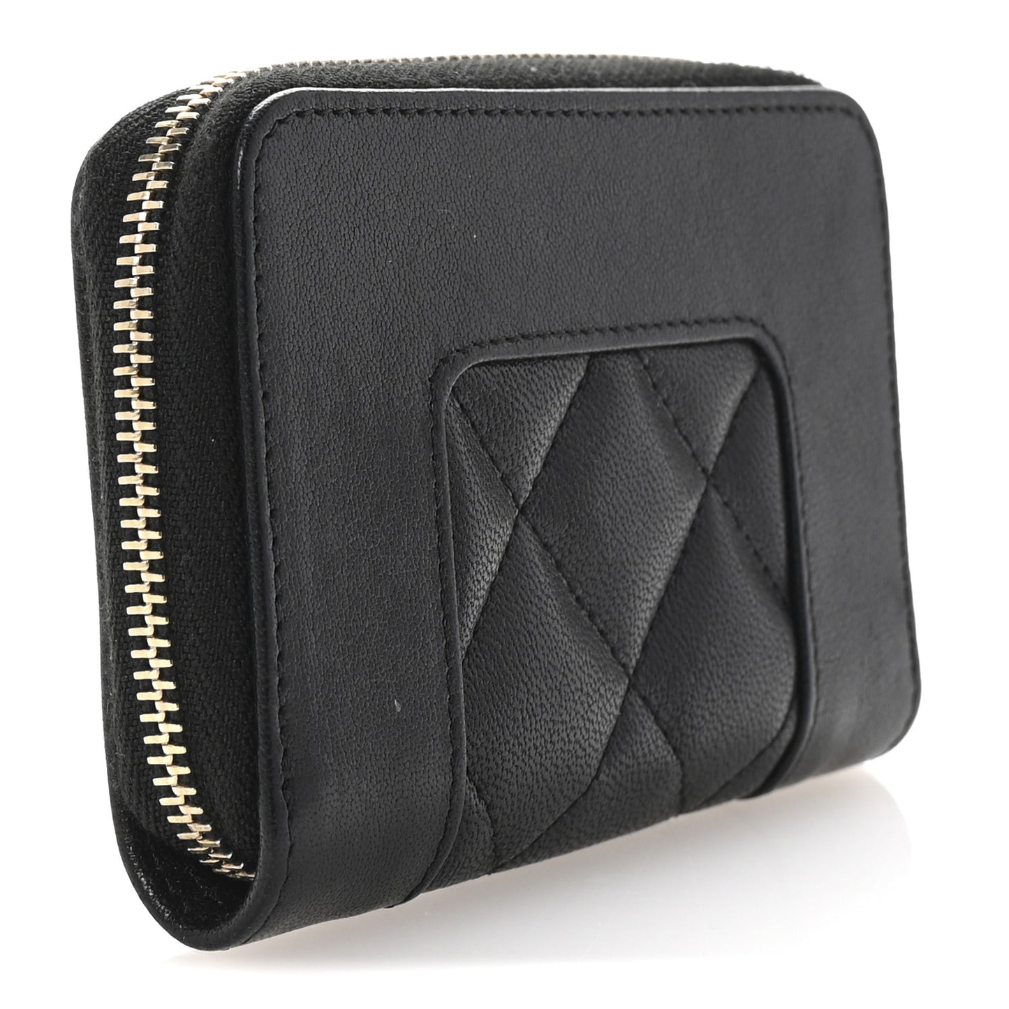 Sheepskin Quilted Mademoiselle Vintage Zip Coin Purse Black
