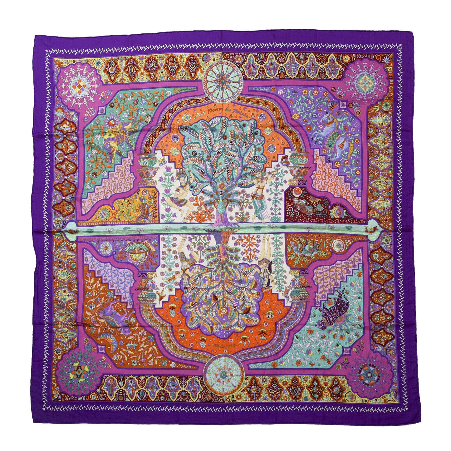 Cashmere Silk Aux Portes Du Palais Shawl 140 Violet Orange Vert