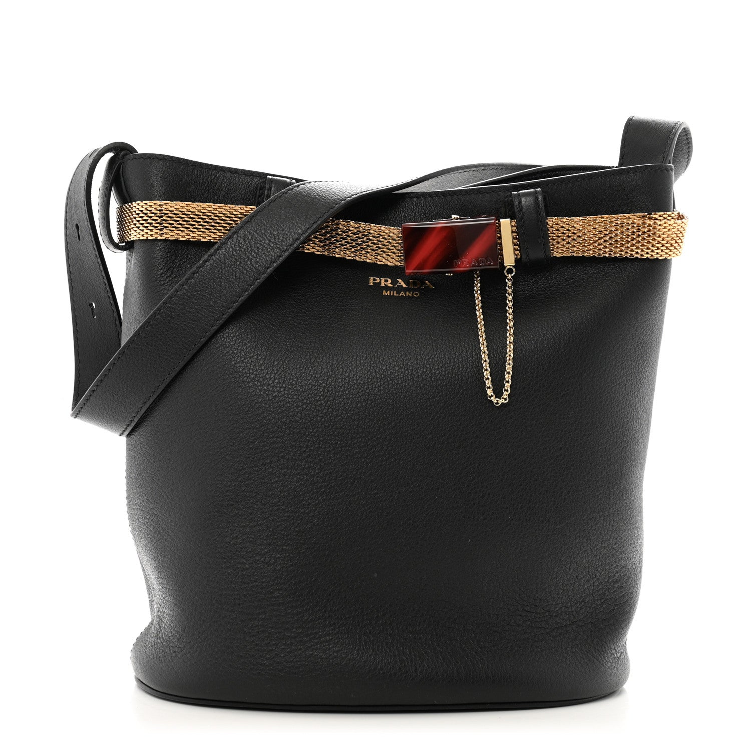 Prada Calfskin Buckle Bag With Jeweled Belt Black 1 of 12