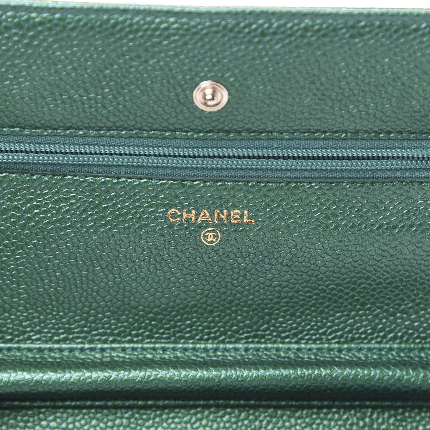 Metallic Caviar Quilted Wallet On Chain WOC Green