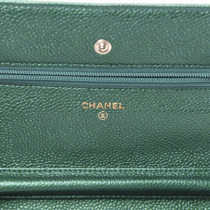 Chanel Metallic Caviar Quilted Wallet On Chain WOC Green 6 of 12