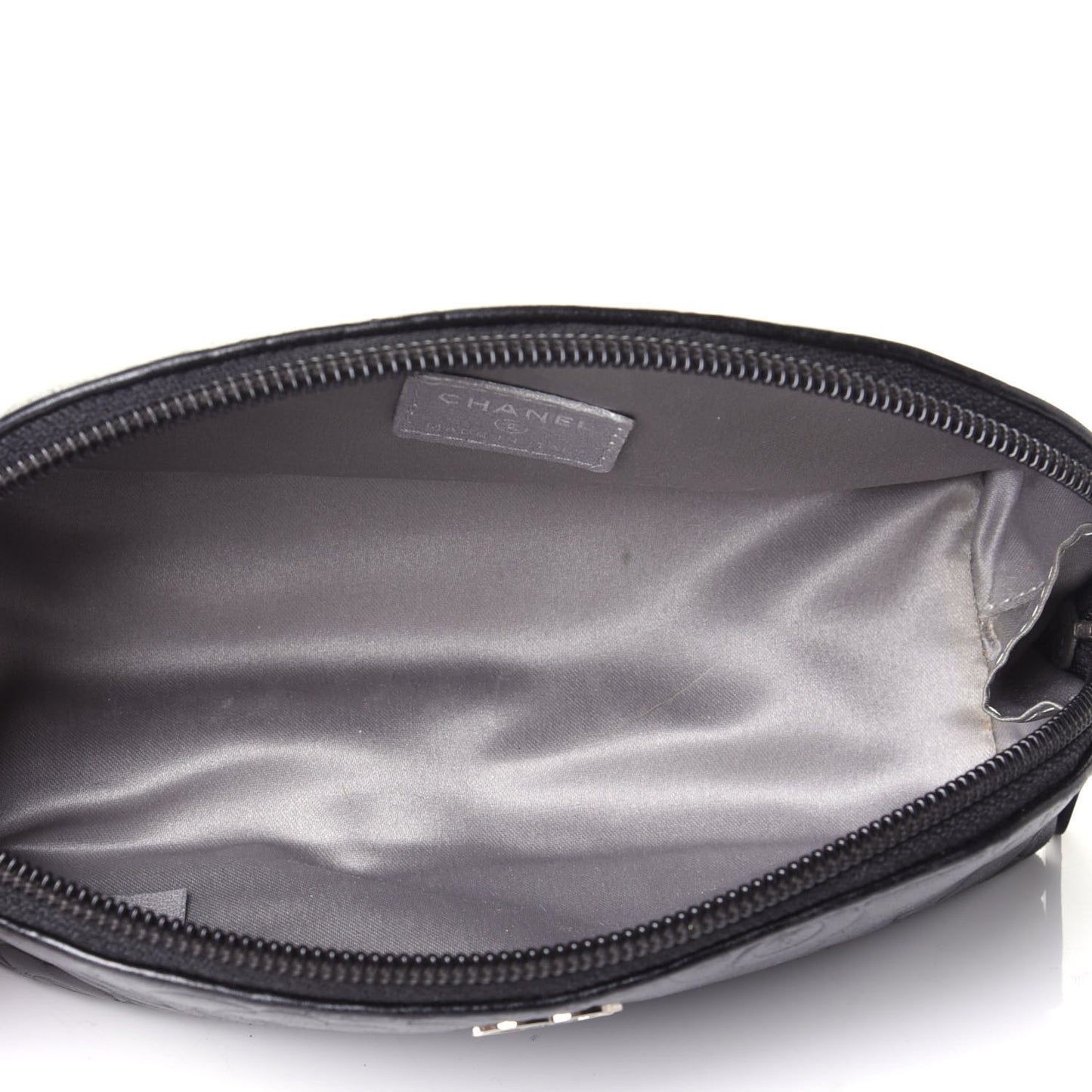 Lambskin Camellia Embossed Cosmetic Case Black