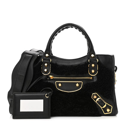 Balenciaga Shearling Gold Metallic Edge Hardware Mini City Black 1 of 11