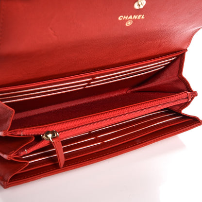 Chanel Grained Calfskin Quilted Label Click Large Gusset Flap Wallet Red 5 of 10