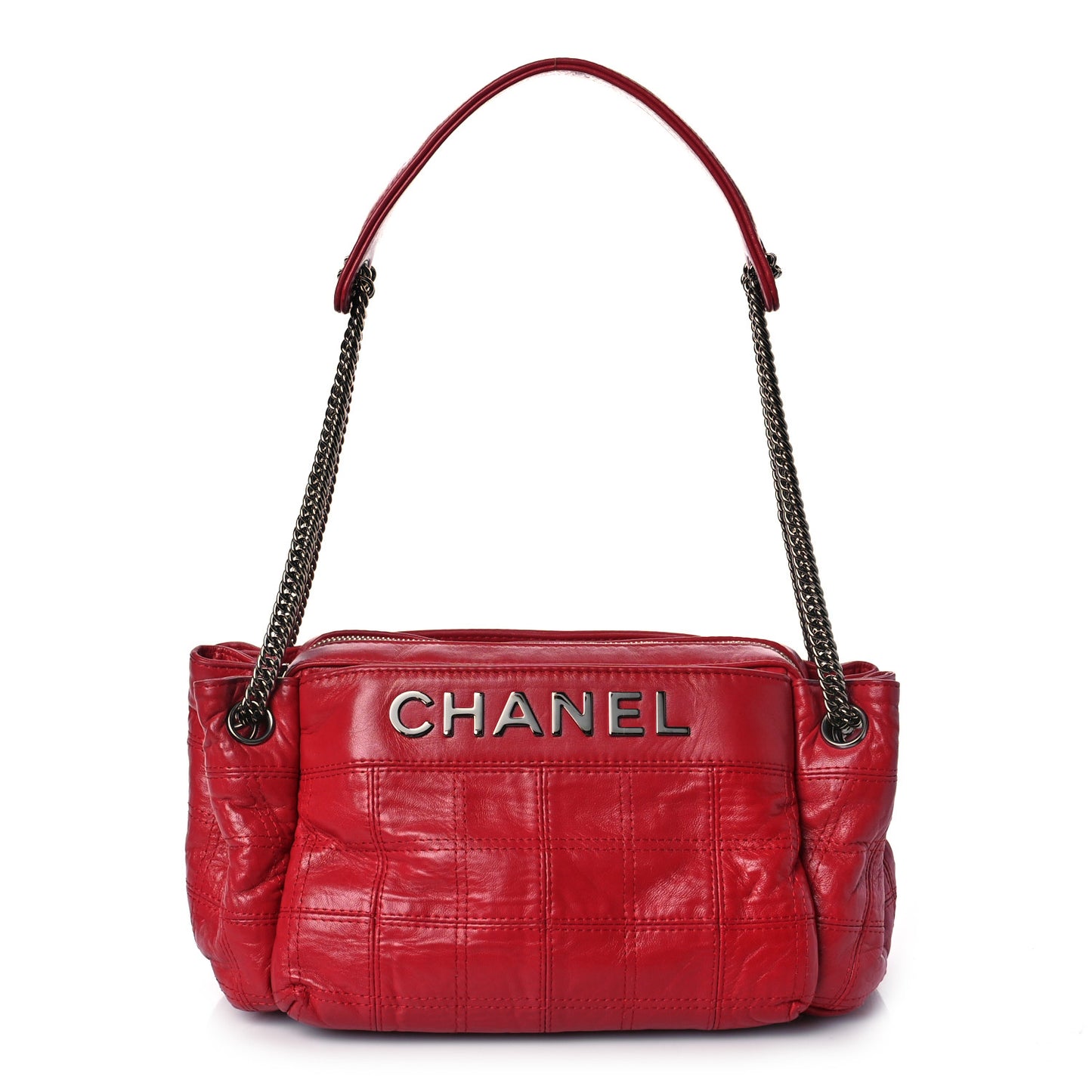 Lambskin Square Stitched Lax Accordion Hobo Red