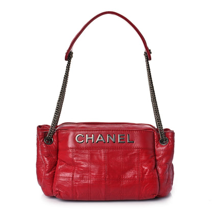 Chanel Lambskin Square Stitched Lax Accordion Hobo Red 1 of 12