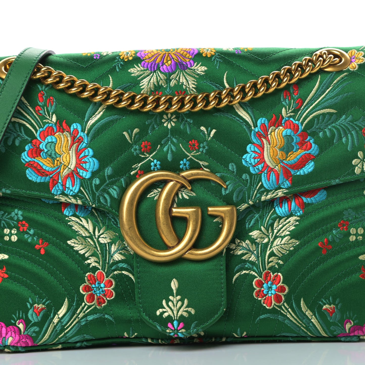 Jacquard Matelasse Floral Medium GG Marmont Shoulder Bag Green