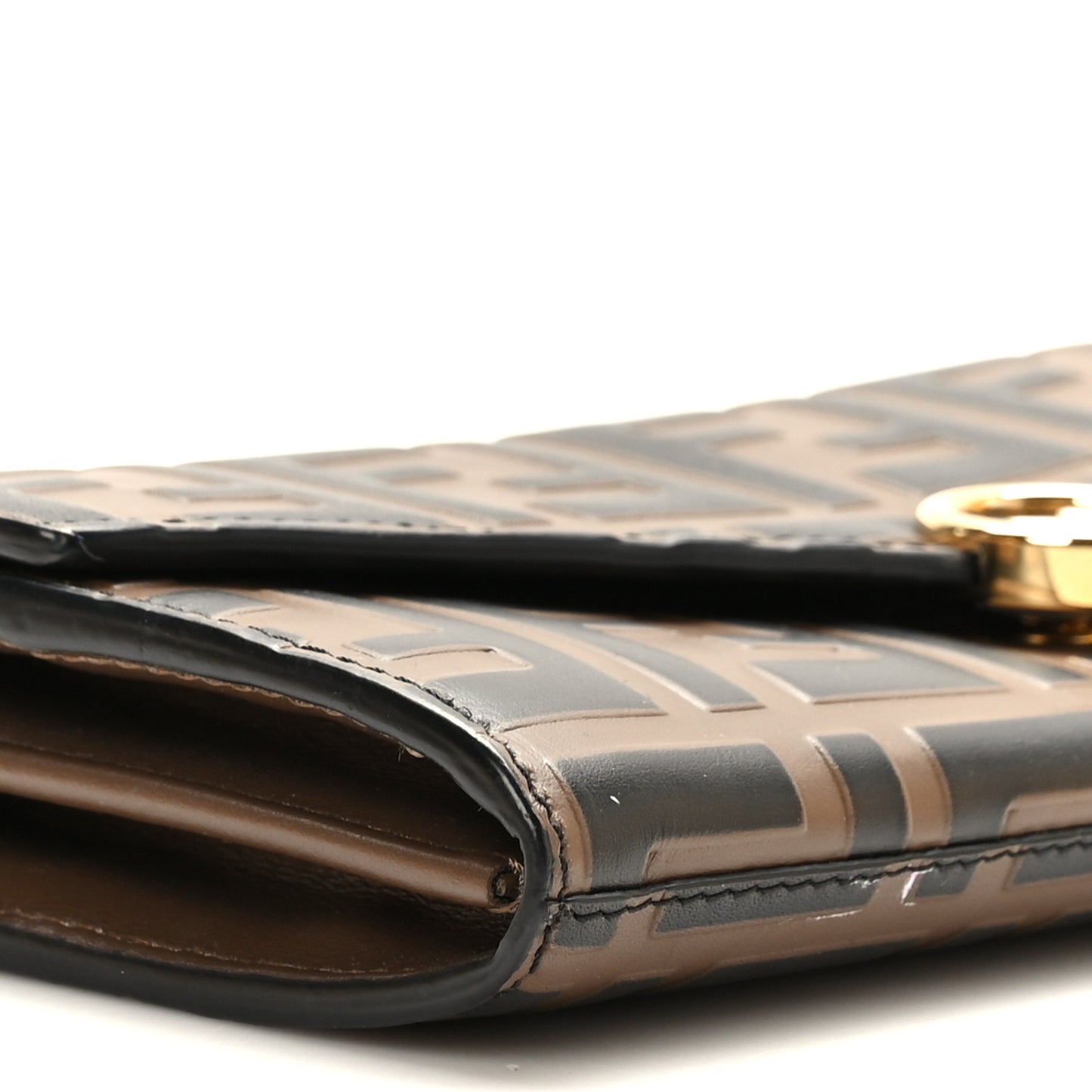 Vitello Soft F is Fendi Bi-Color FF 1974 Embossed Continental Envelope Wallet On Chain Maya Black