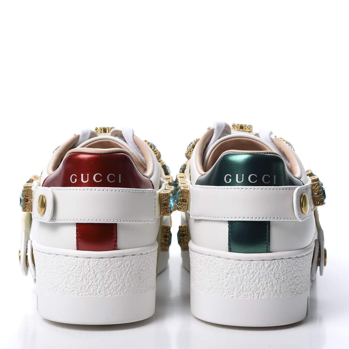 Calfskin Removable Crystals Bee Embroidered Womens Ace Platform Sneakers 36.5 White