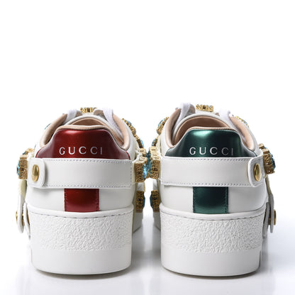 Gucci Calfskin Removable Crystals Bee Embroidered Womens Ace Platform Sneakers 36.5 White 6 of 11