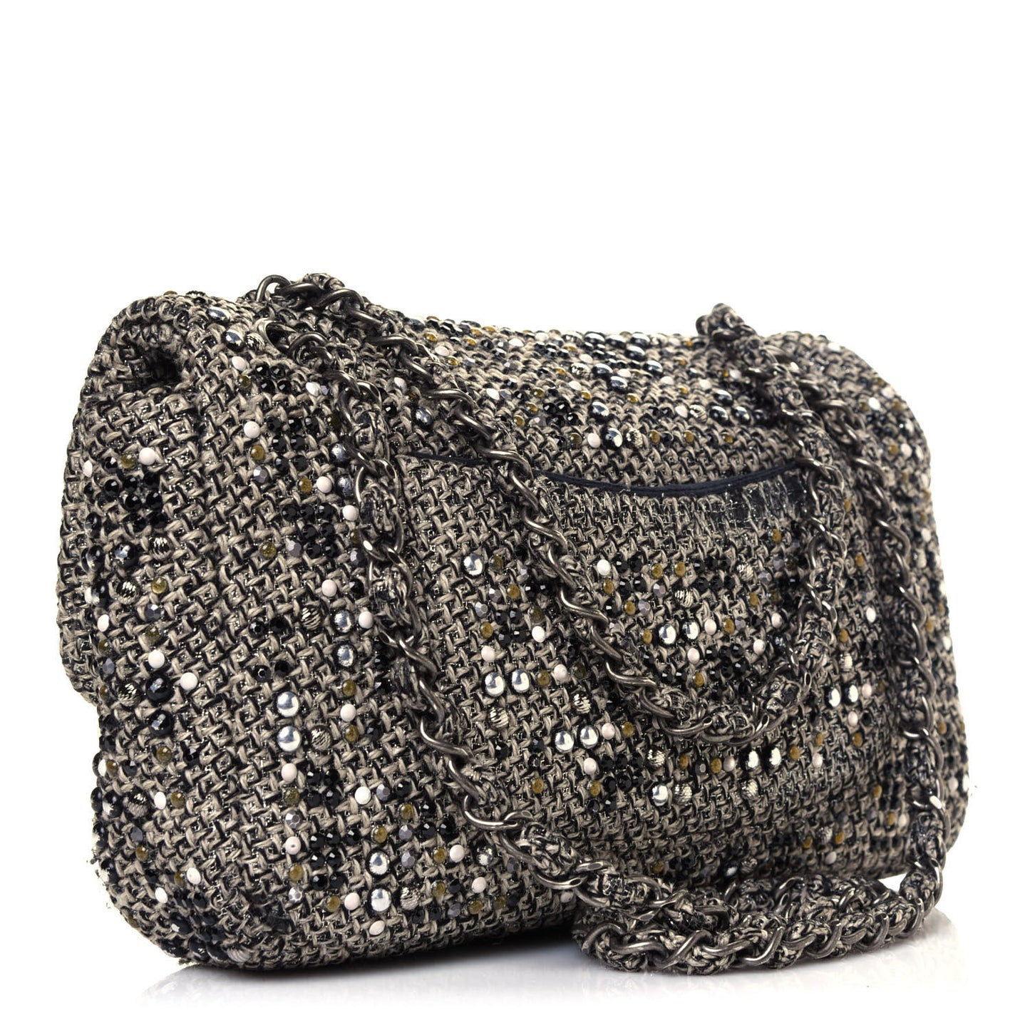 Crystal Tweed Quilted Medium Single Flap Black