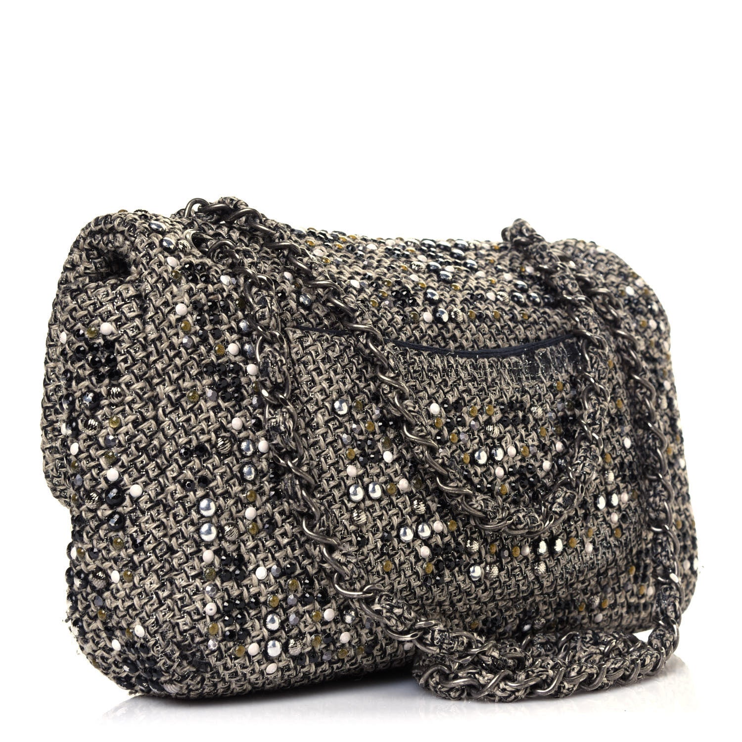Chanel Crystal Tweed Quilted Medium Single Flap Black 2 of 11