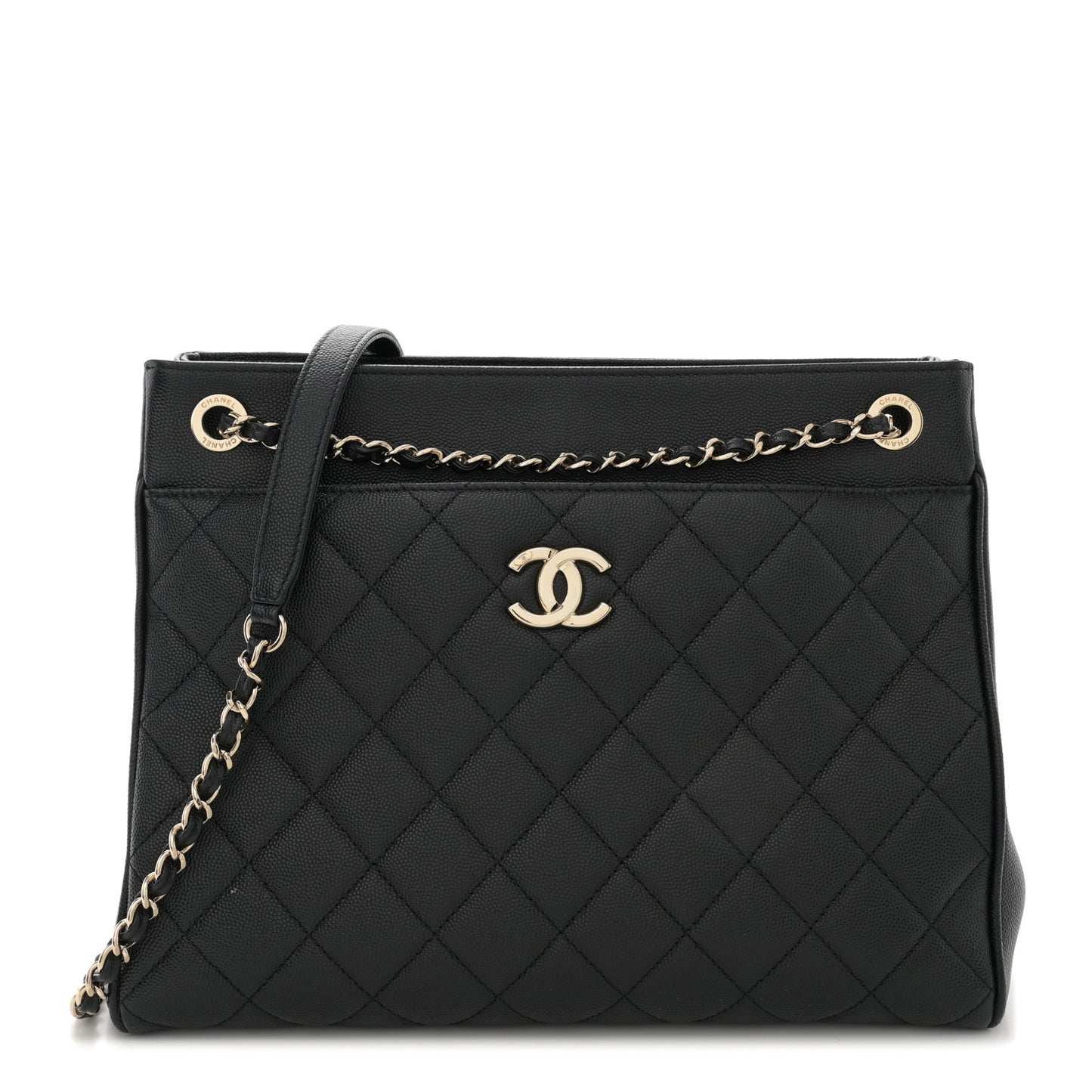 Caviar Quilted In Out Flap Shopping Tote Black
