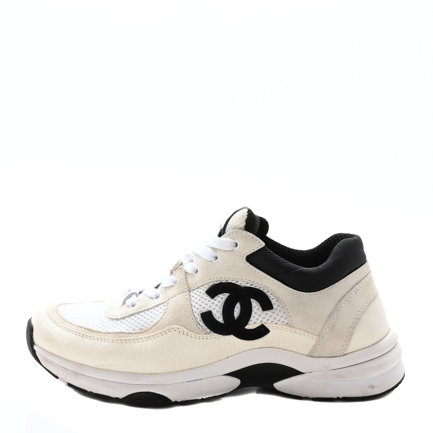 Mesh Suede Calfskin Grained Calfskin Womens CC Sneakers 39.5 White Black