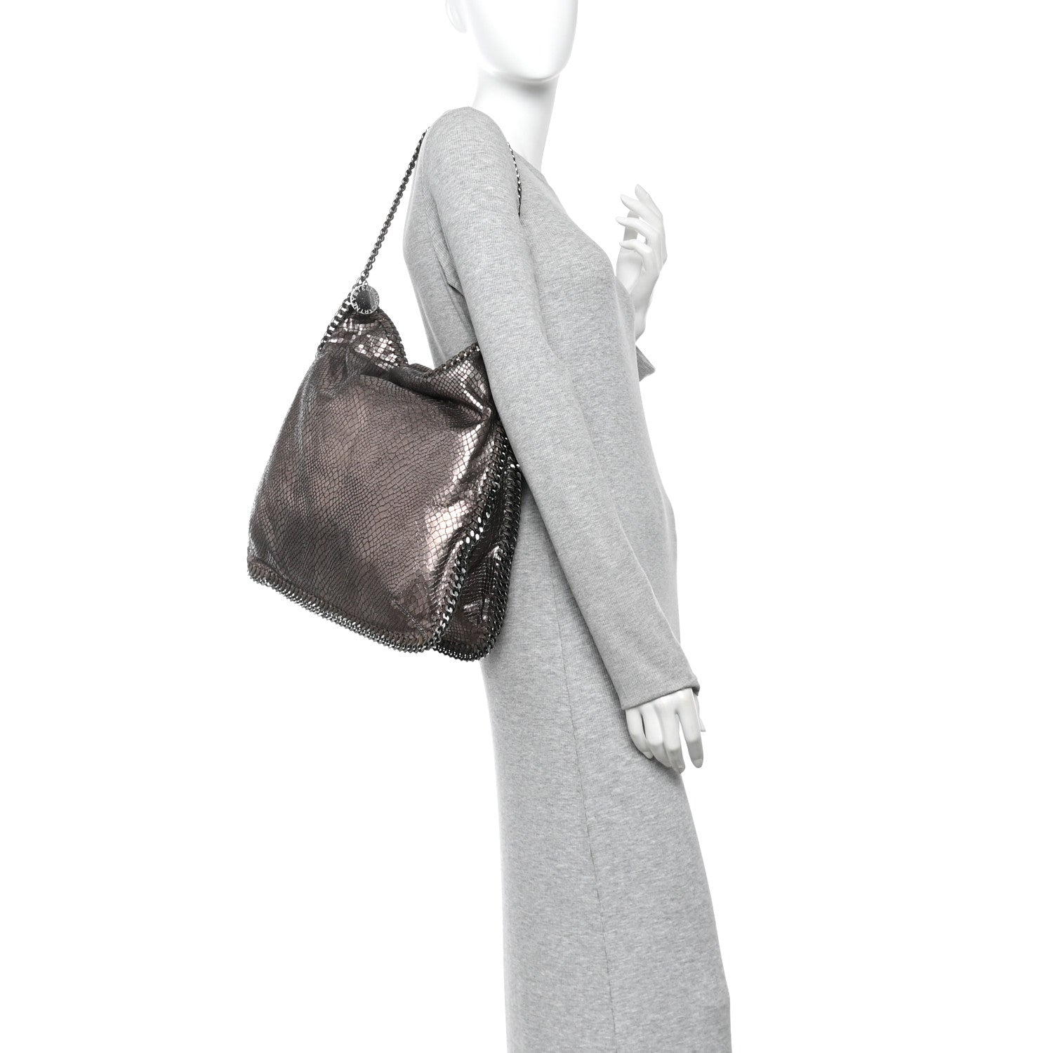 Stella McCartney Metallic Snakeskin Print Falabella Tote Ruthenium 2 of 10