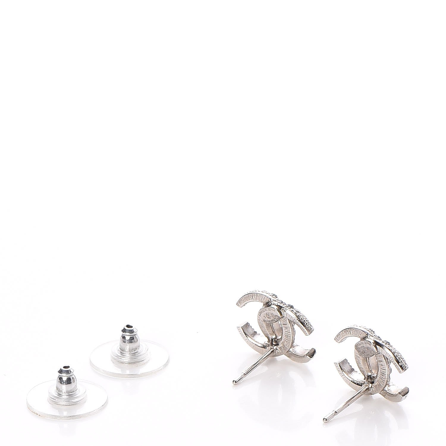 Chanel Crystal CC Moon Earrings Silver 3 of 5