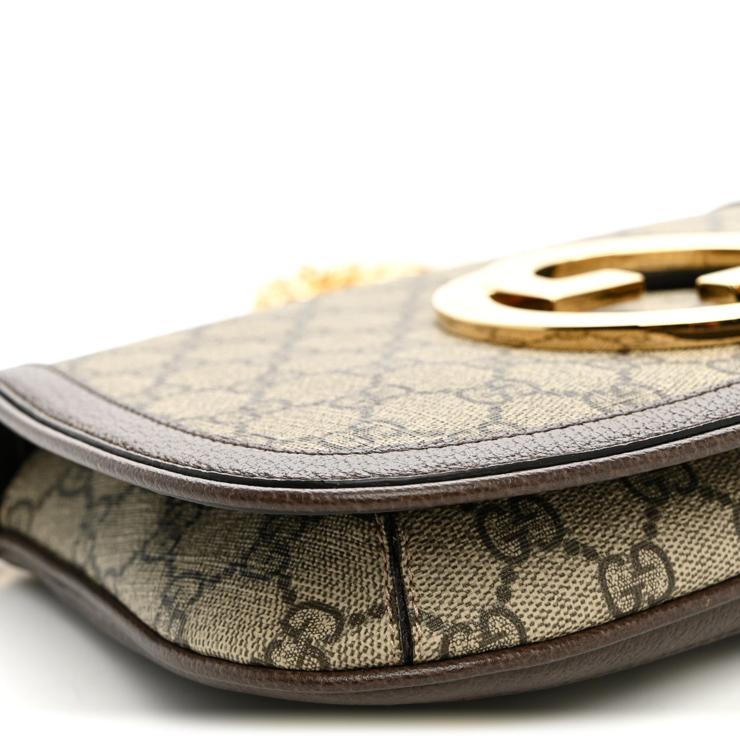 GG Supreme Monogram Textured Dollar Calfskin Blondie Chain Shoulder Flap Bag Beige Ebony New Acero