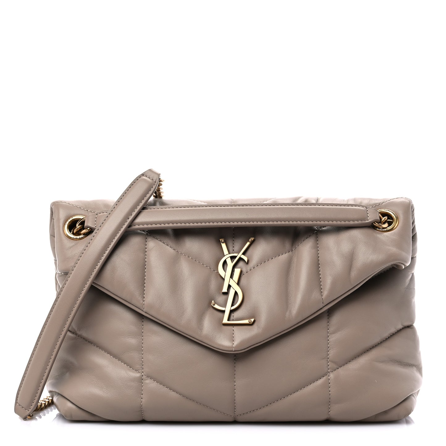 Lambskin Quilted Small Loulou Puffer Monogram Chain Satchel Dark Beige