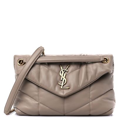 Saint Laurent Lambskin Quilted Small Loulou Puffer Monogram Chain Satchel Dark Beige 1 of 10