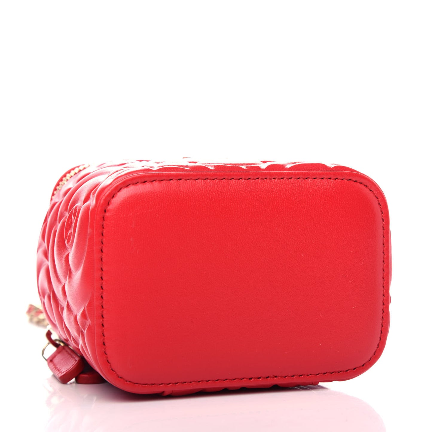 Lambskin Camellia Embossed Mini Vanity Case With Chain Red