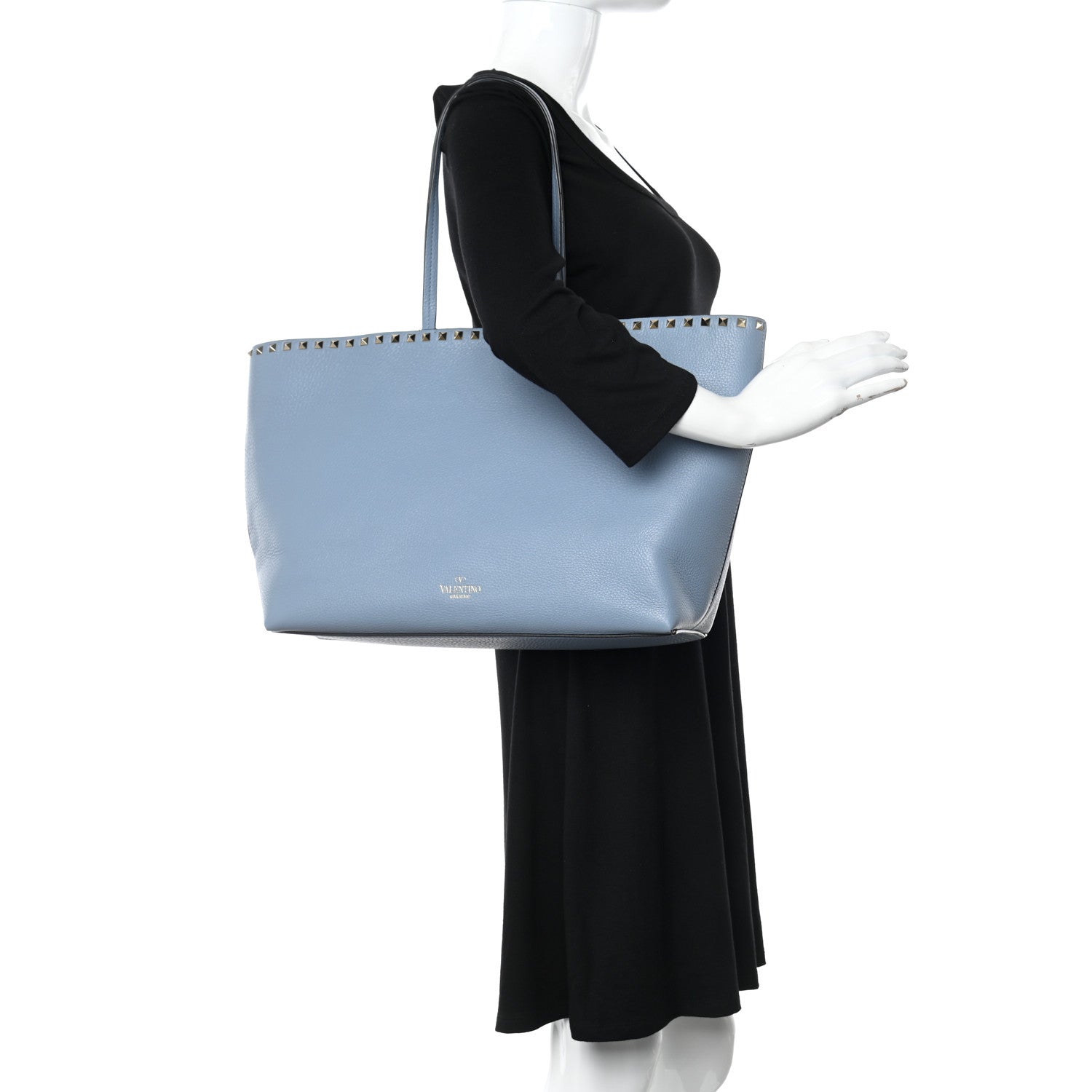 Valentino Garavani Grained Calfskin Rockstud Shoulder Tote Niagara 2 of 12