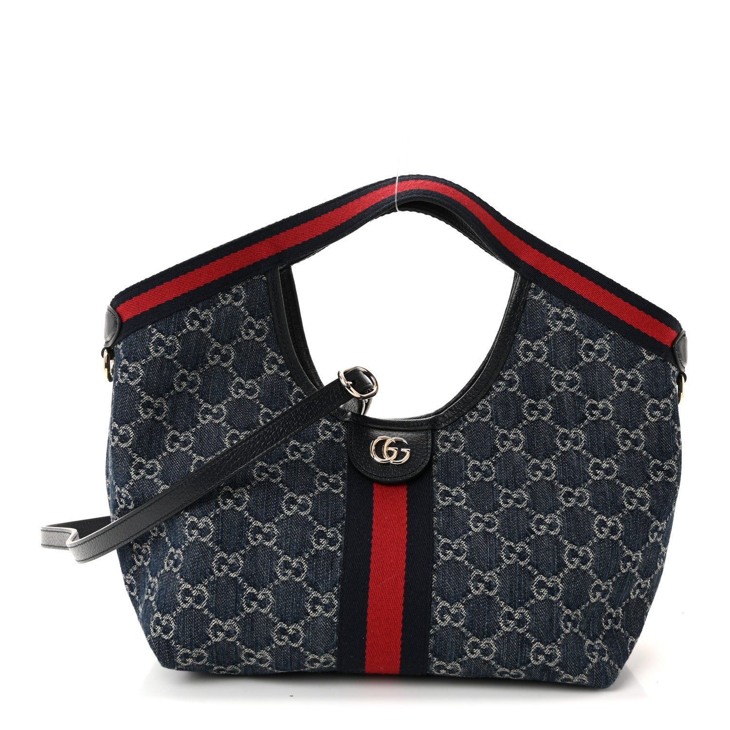 Gucci Denim GG Monogram Web Small Giglio Tote Blue White 1 of 11