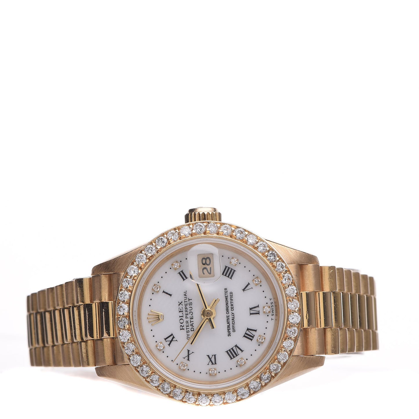 18K Yellow Gold Diamond 26mm Datejust President Watch White Roman 16233