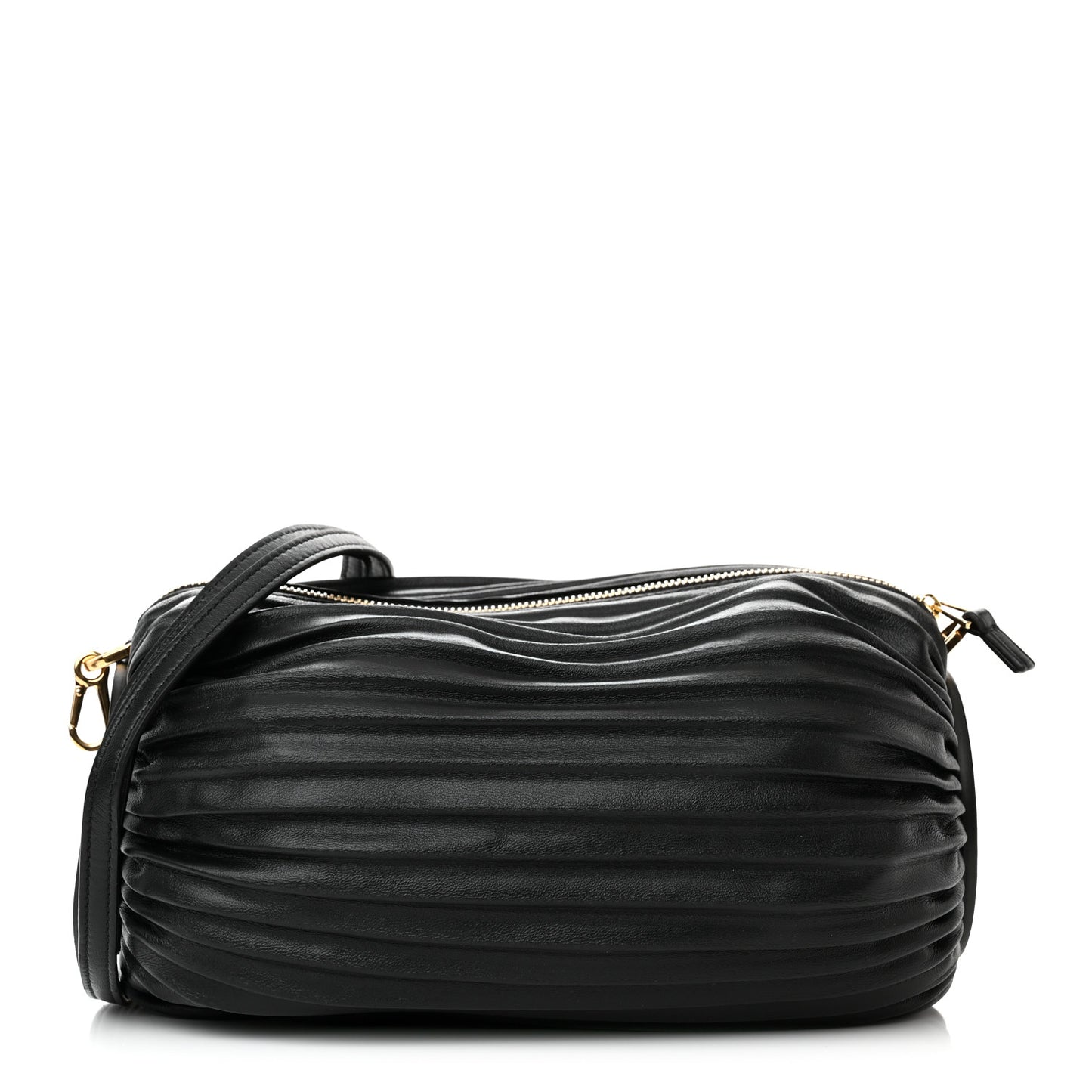 Lambskin Pleated Bracelet Pouch Shoulder Bag Black