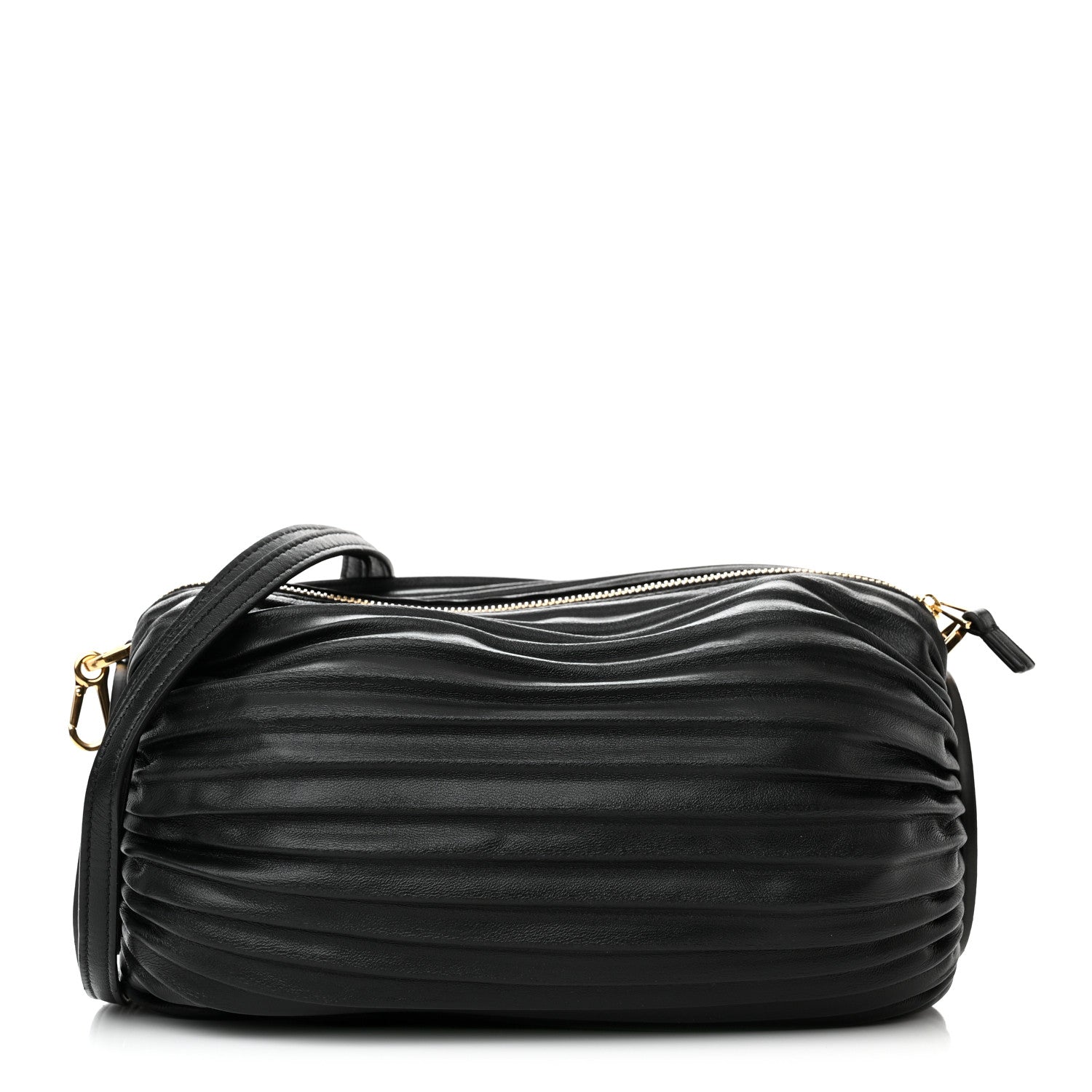 Loewe Lambskin Pleated Bracelet Pouch Shoulder Bag Black 1 of 10