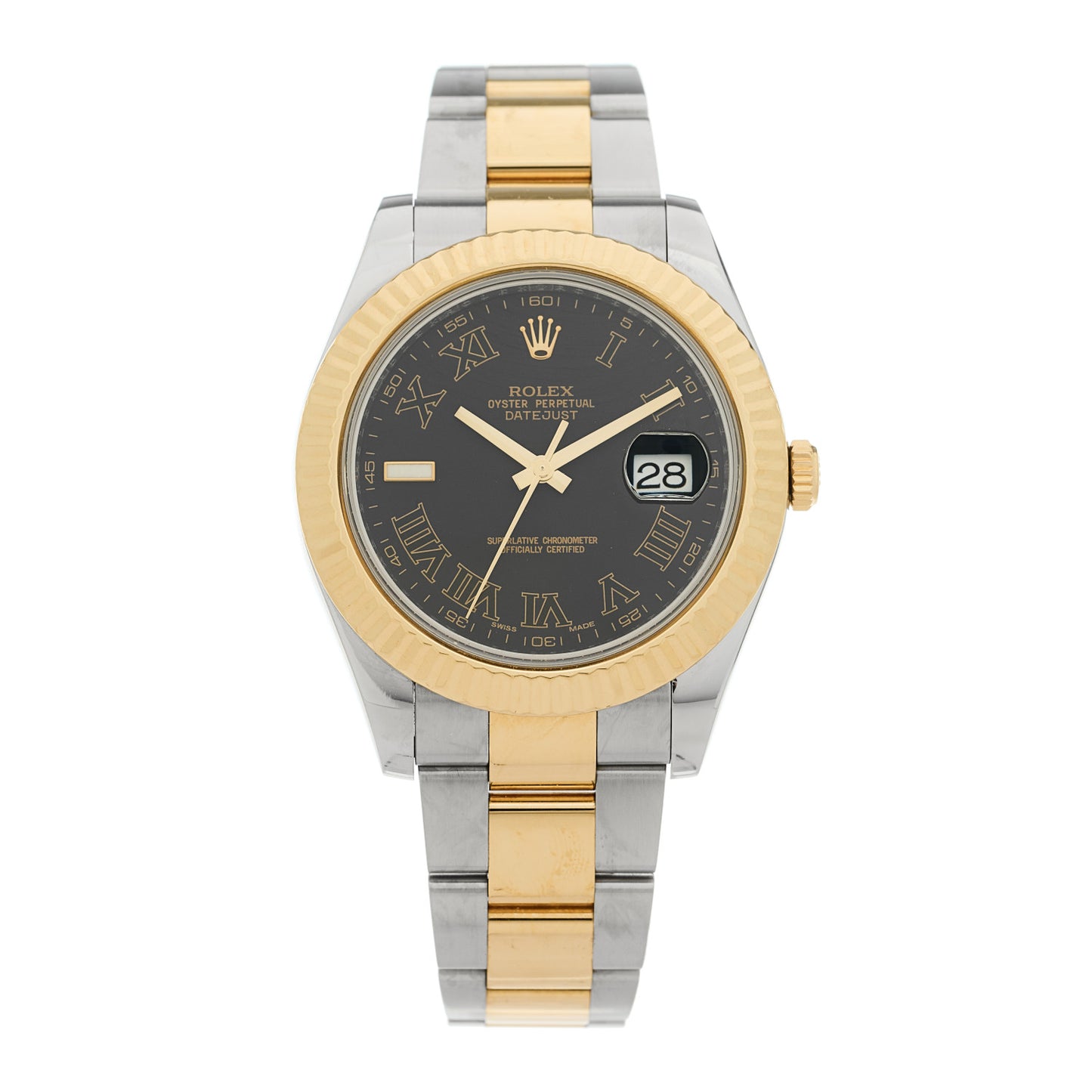 Stainless Steel 18K Yellow Gold 41mm Oyster Perpetual Datejust II Watch Black Roman 116333