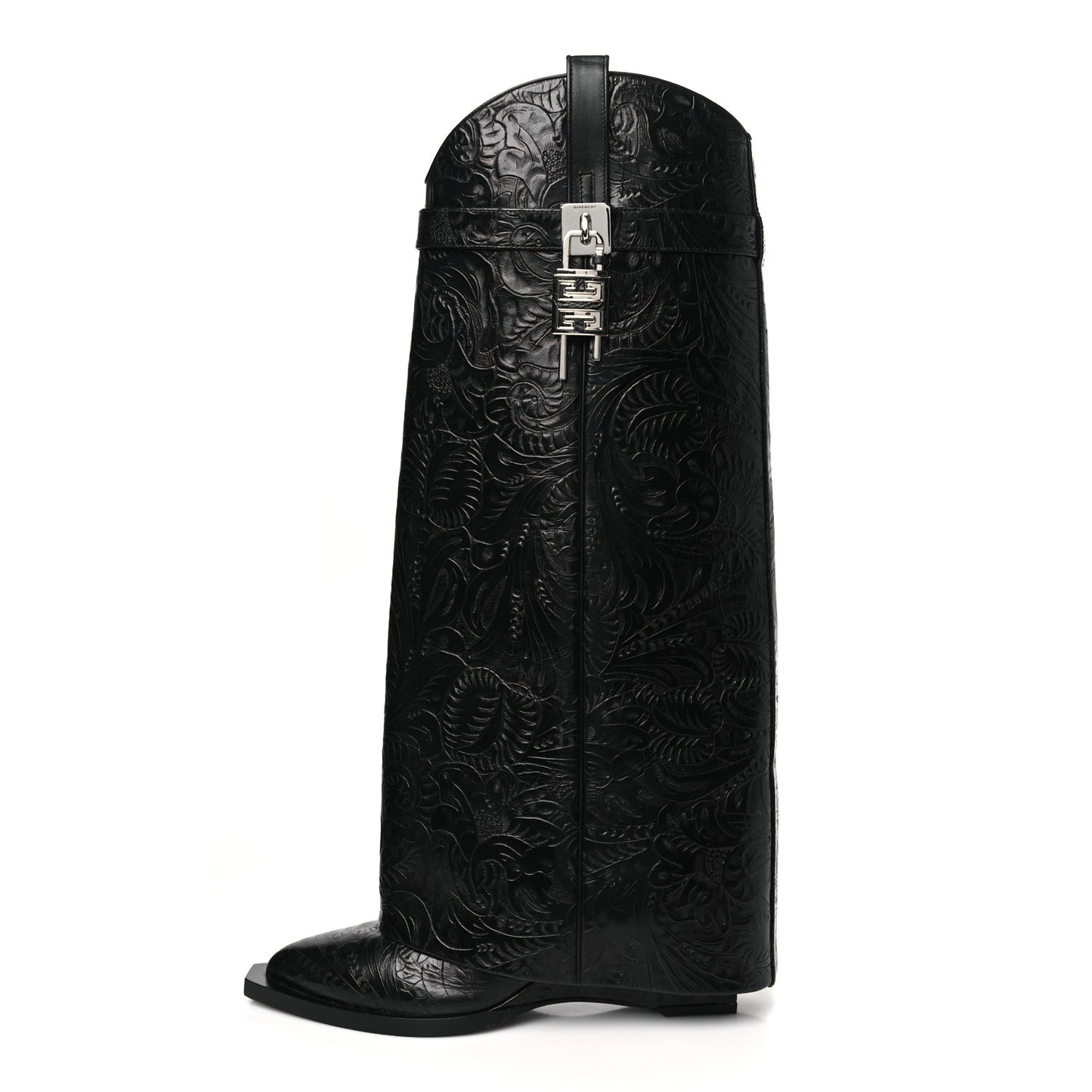Calfskin Cowboy Shark Lock High Boots 40 Black