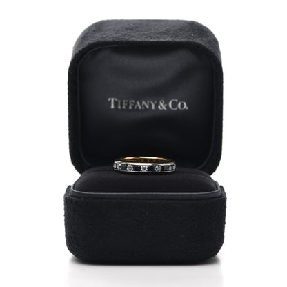Tiffany 18K Yellow Gold Platinum Diamond Blue Sapphire 4mm Lucida Band Ring 49 5 5 of 5